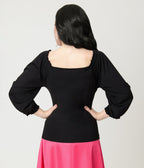 Unique Vintage Black Peasant Sleeve Blouse - Unique Vintage - Womens, TOPS, KNIT TOPS