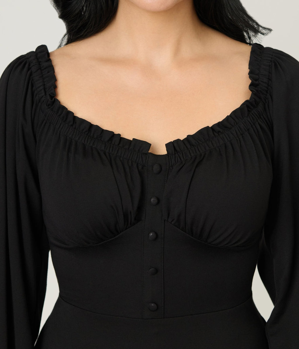 Unique Vintage Black Peasant Sleeve Swing Dress - Unique Vintage - Womens, DRESSES, SWING