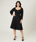 Unique Vintage Black Peasant Sleeve Swing Dress - Unique Vintage - Womens, DRESSES, SWING