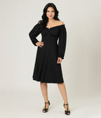Unique Vintage Black Peasant Sleeve Swing Dress - Unique Vintage - Womens, DRESSES, SWING
