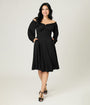 Unique Vintage Black Peasant Sleeve Swing Dress