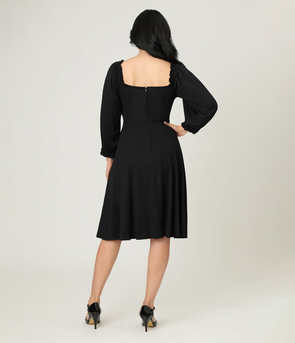 Unique Vintage Black Peasant Sleeve Swing Dress - Unique Vintage - Womens, DRESSES, SWING