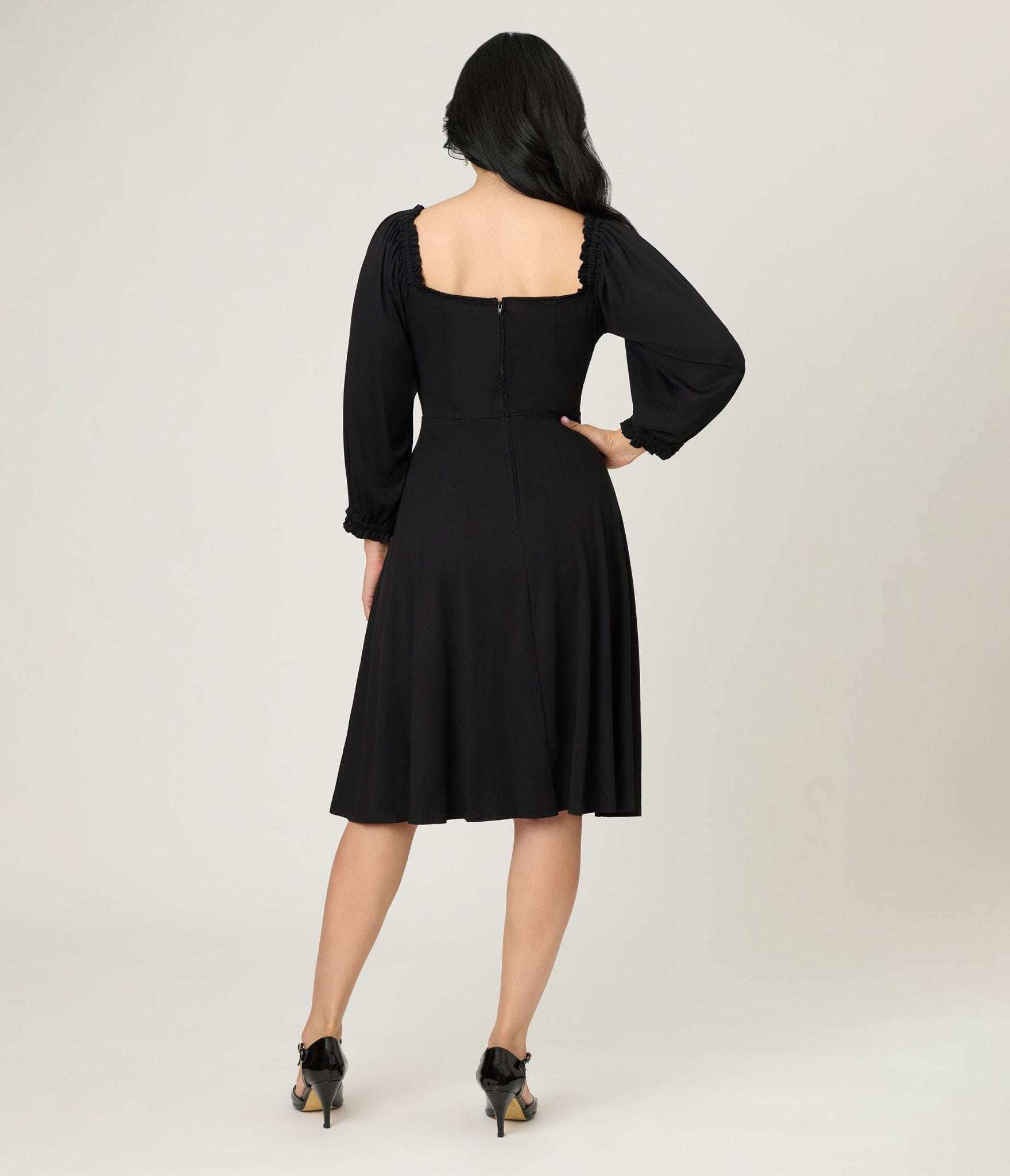 Unique Vintage Black Peasant Sleeve Swing Dress - Unique Vintage - Womens, DRESSES, SWING