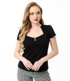 Unique Vintage Black Pentagon Collar Knit Top - Unique Vintage - Womens, TOPS, KNIT TOPS