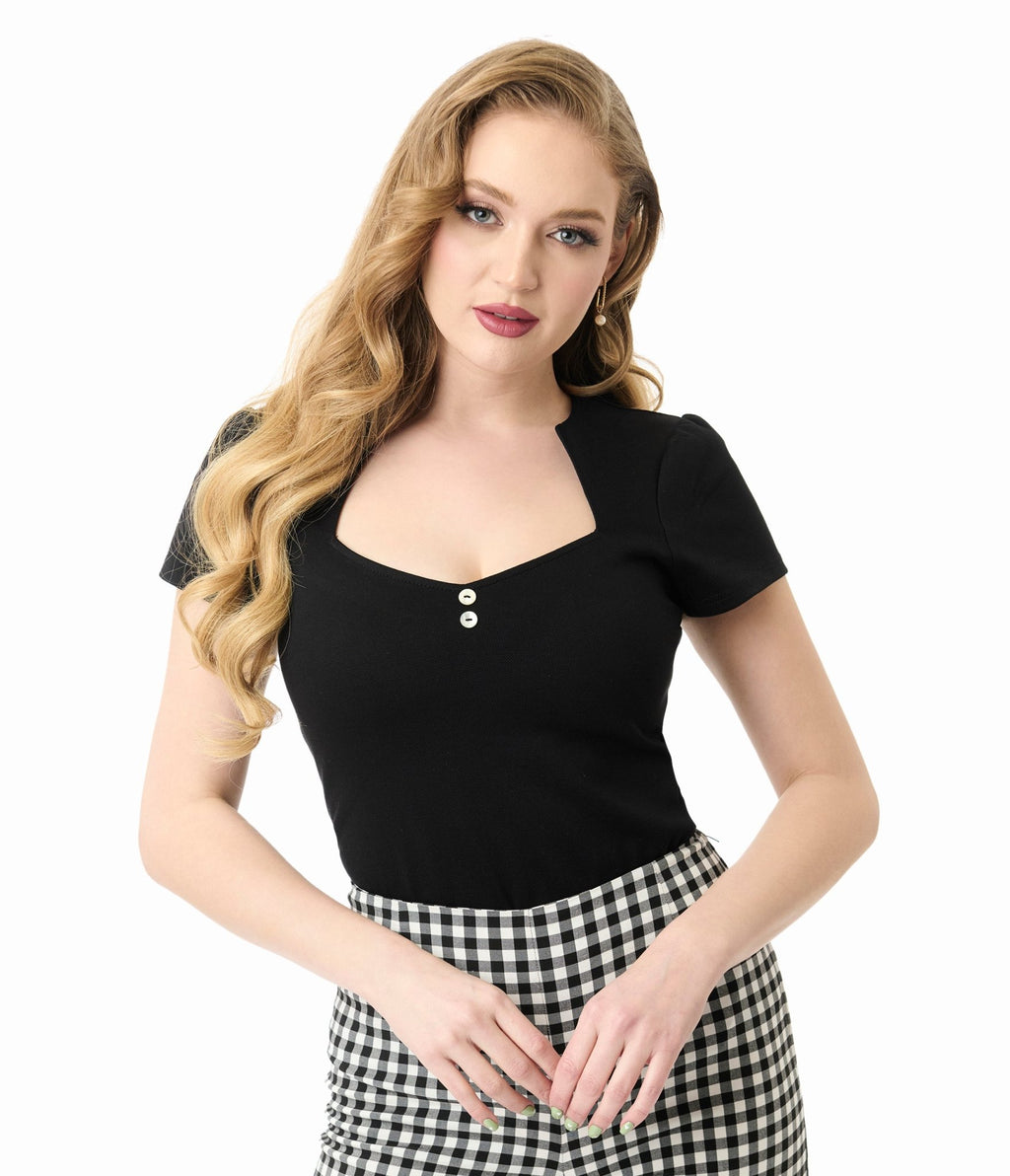 Unique Vintage Black Pentagon Collar Knit Top - Unique Vintage - Womens, TOPS, KNIT TOPS
