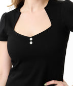 Unique Vintage Black Pentagon Collar Knit Top - Unique Vintage - Womens, TOPS, KNIT TOPS