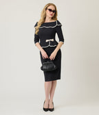 black pencil peplum dress Mono Coast Petite Lisa Tan Crepe Rosette Detail Peplum Pencil Dress