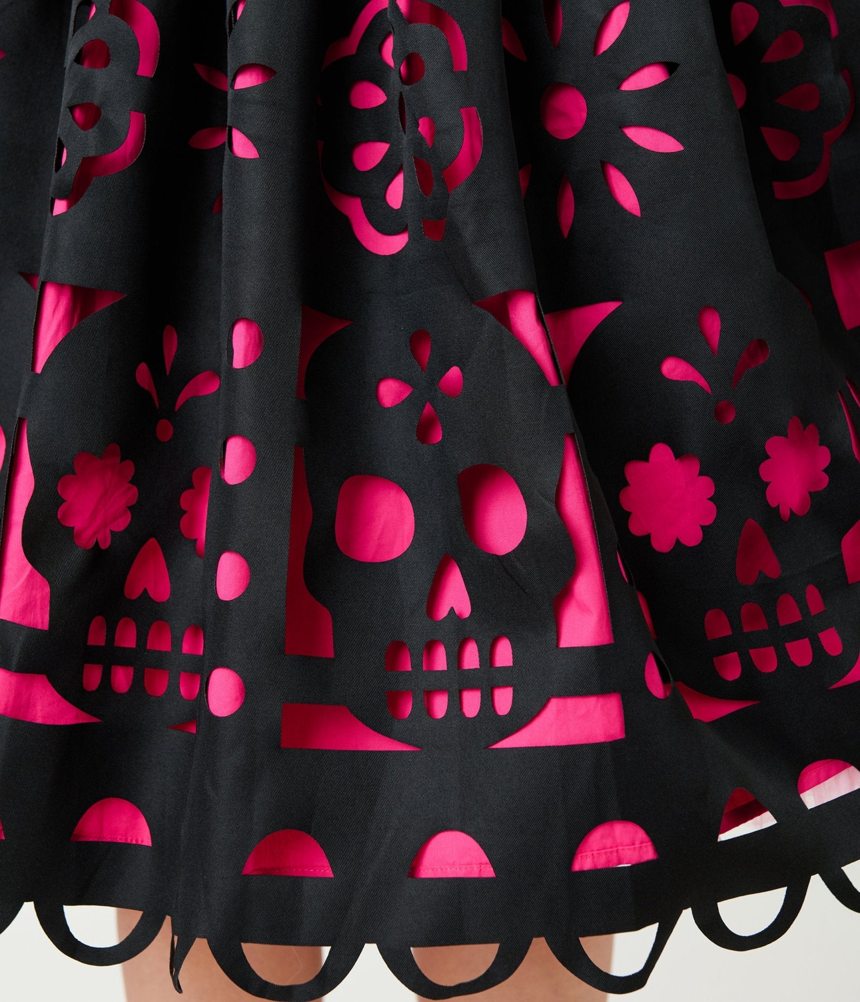 Unique Vintage Black & Pink Day of the Dead Skull Cutout Swing Skirt - Unique Vintage - Womens, BOTTOMS, SKIRTS