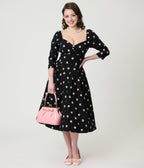 Unique Vintage Black & Pink Strawberry Lamar Swing Dress - Unique Vintage - Womens, DRESSES, SWING