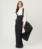 Unique Vintage Black Pinstripe Rochelle Suspender Pants - Unique Vintage - Womens, BOTTOMS, PANTS