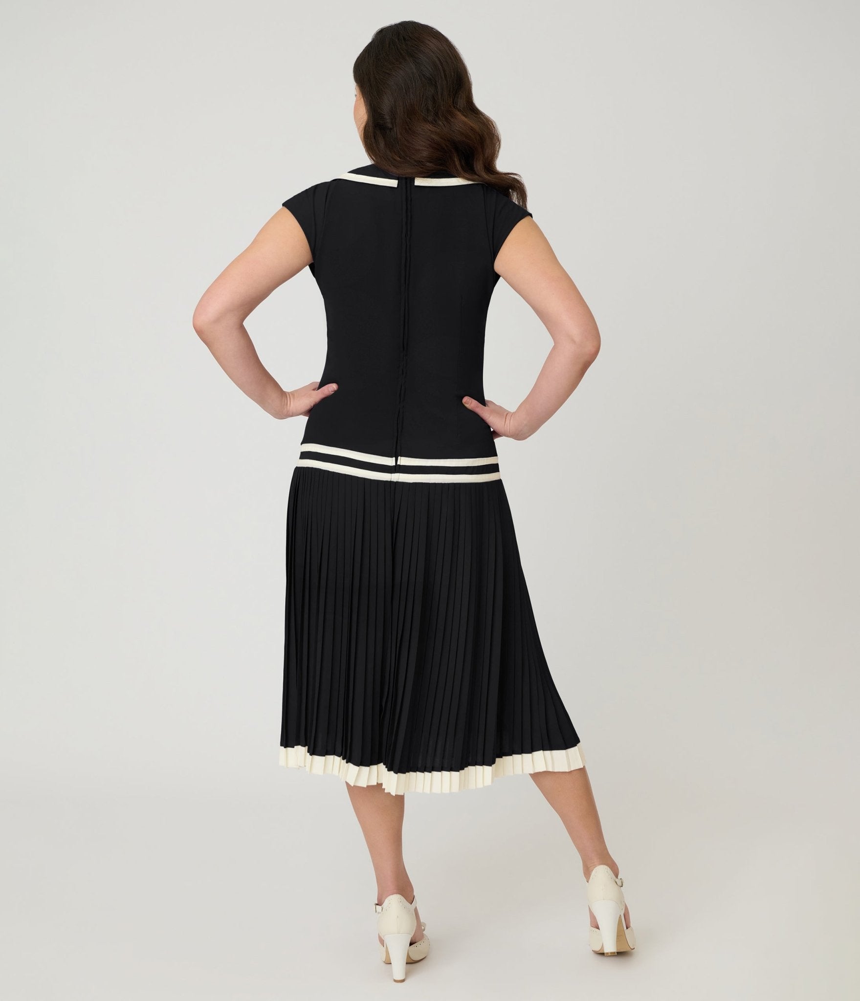 Unique Vintage Black Pleated Flapper Day Dress - Unique Vintage - Womens, FLAPPER, SLEEVELESS NON BEADED