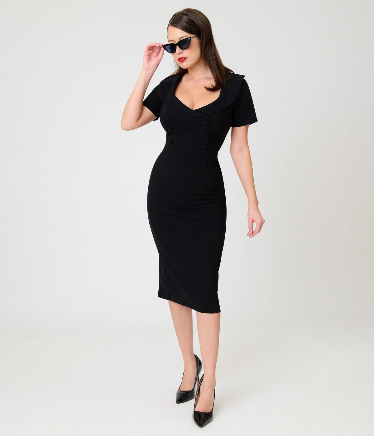 Unique Vintage Black Pleated Patricia Pencil Dress - Unique Vintage - Pencil Dresses