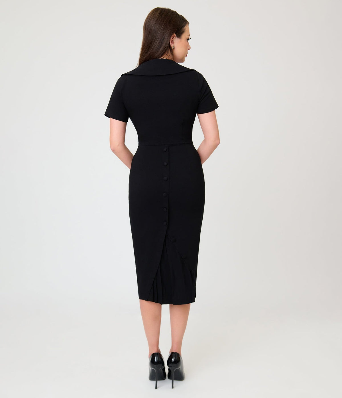 Unique Vintage Black Pleated Patricia Pencil Dress - Unique Vintage - Pencil Dresses