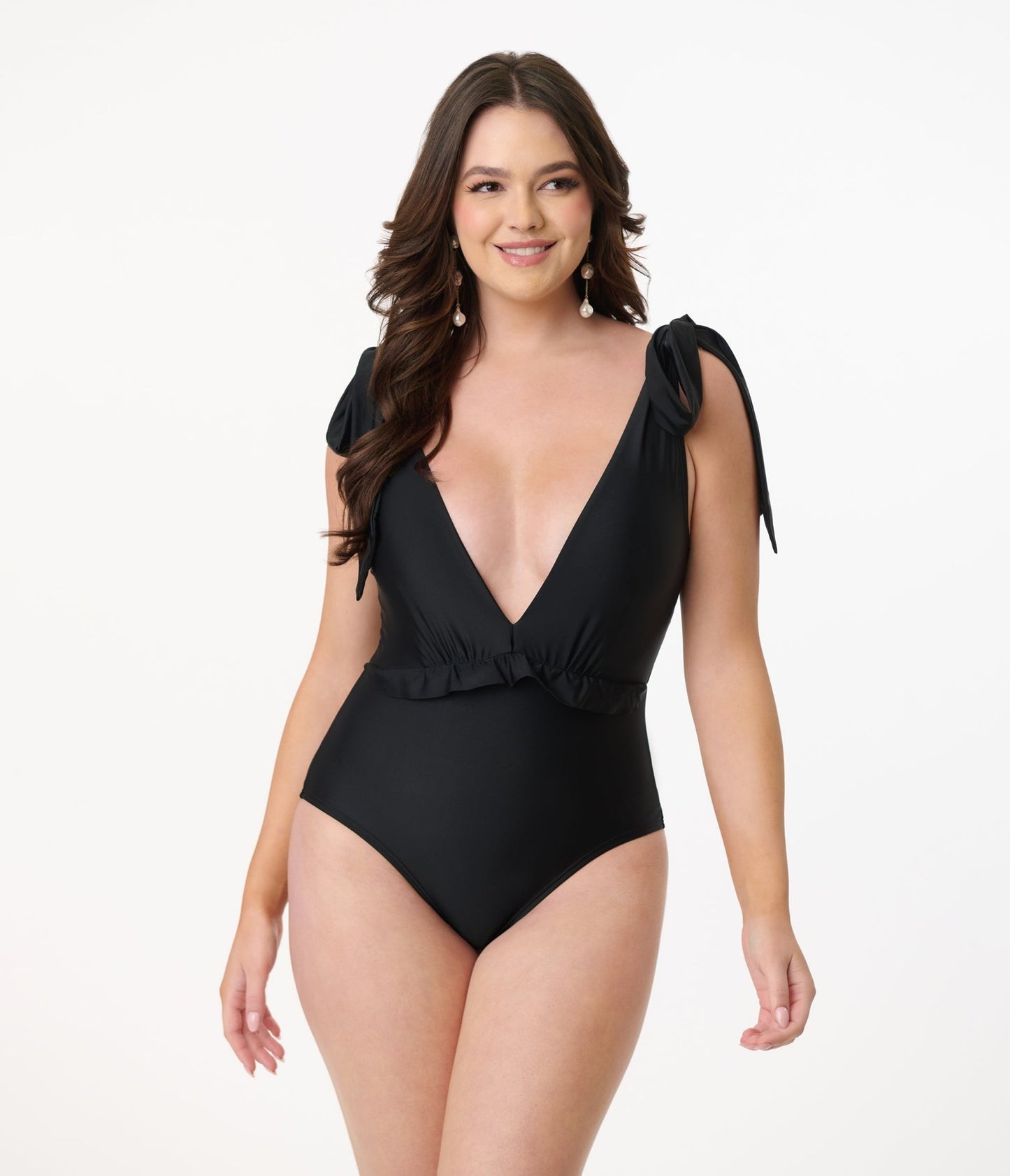 Unique Vintage Black Plunge One Piece Swimsuit - Unique Vintage - Womens, SWIM, 1 PC