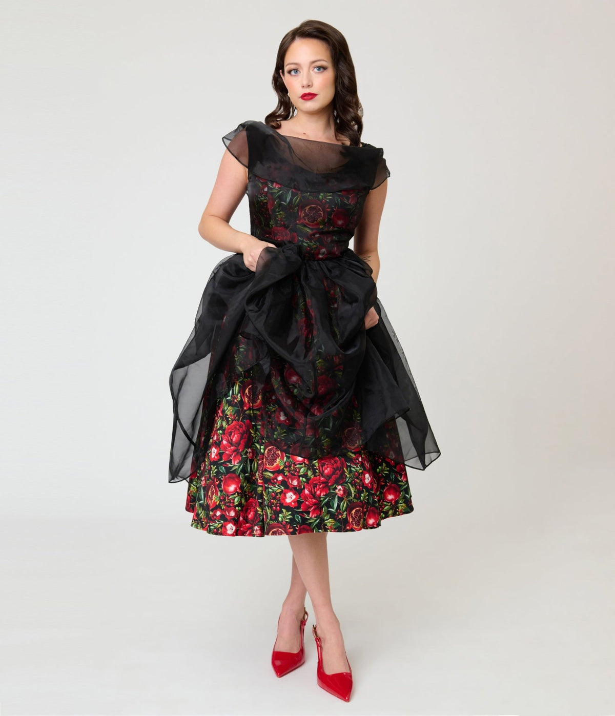 Unique Vintage Black Pomegranates Vicky Swing Dress - Unique Vintage - Swing Dresses