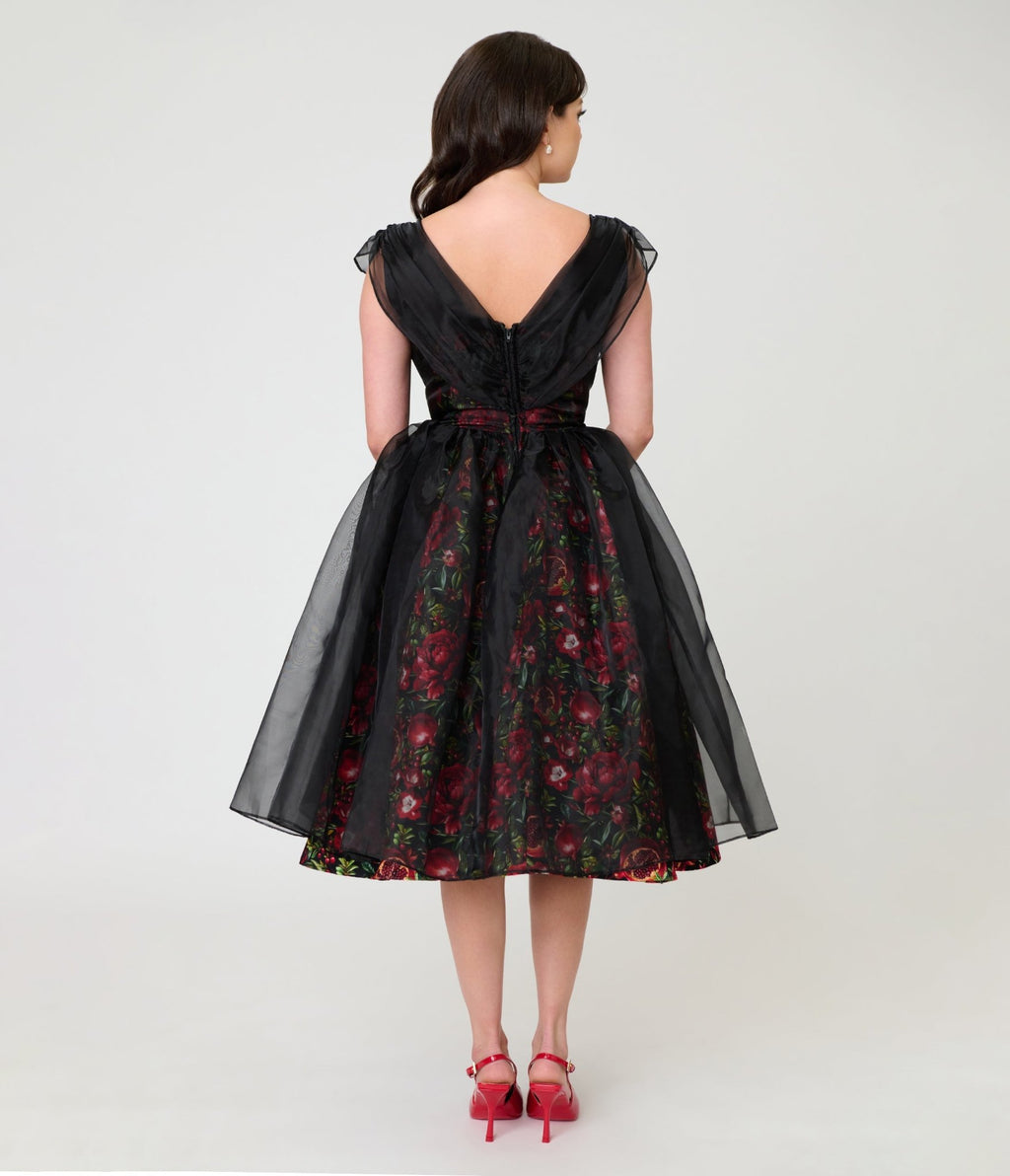 Unique Vintage Black Pomegranates Vicky Swing Dress - Unique Vintage - Swing Dresses