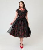 Unique Vintage Black Pomegranates Vicky Swing Dress - Unique Vintage - Swing Dresses