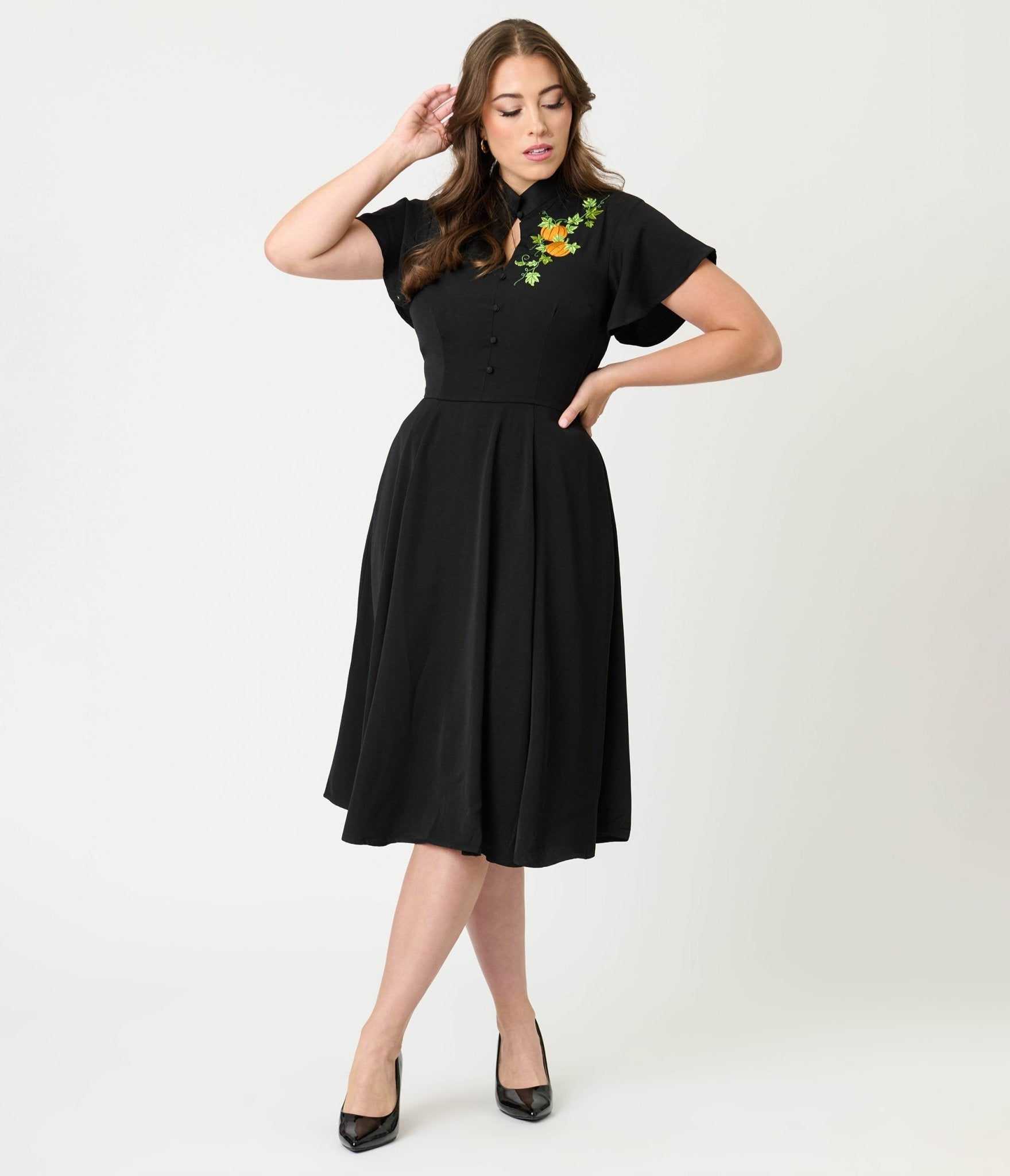 Unique Vintage Black & Pumpkin Baltimore Swing Dress - Unique Vintage - Womens, DRESSES, SWING