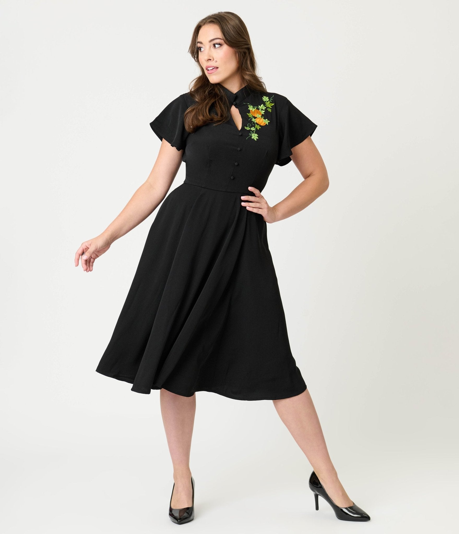 Unique Vintage Black & Pumpkin Baltimore Swing Dress - Unique Vintage - Womens, DRESSES, SWING