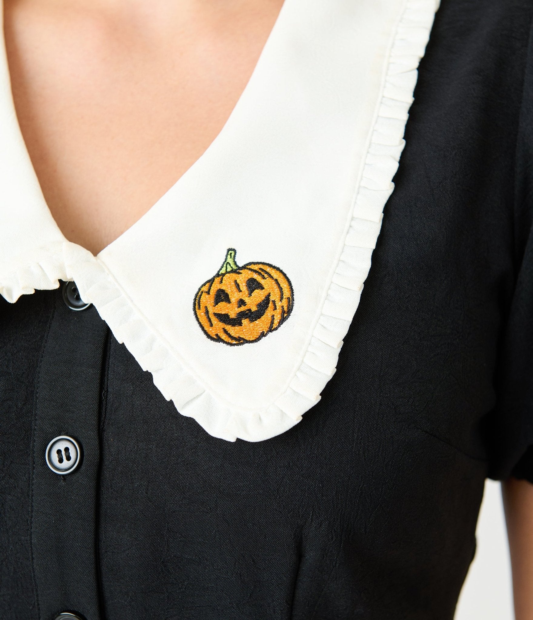 Unique Vintage Black Pumpkin Embroidered Oversized Collar Blouse - Unique Vintage - Womens, TOPS, WOVEN TOPS