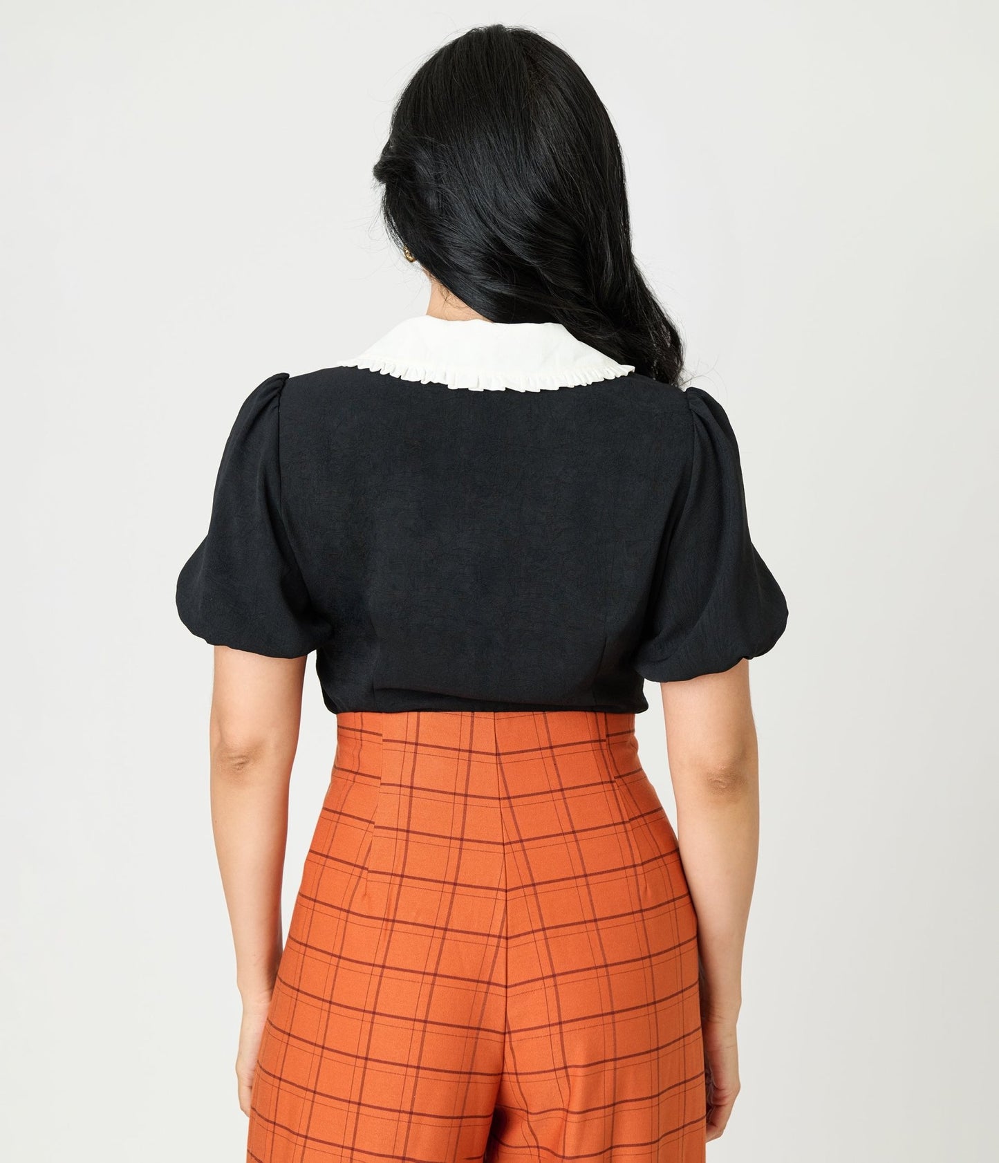 Unique Vintage Black Pumpkin Embroidered Oversized Collar Blouse - Unique Vintage - Womens, TOPS, WOVEN TOPS