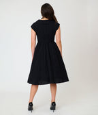 Unique Vintage Black & Pumpkin Embroidery Cotton Marcia Swing Dress - Unique Vintage - Womens, DRESSES, SWING