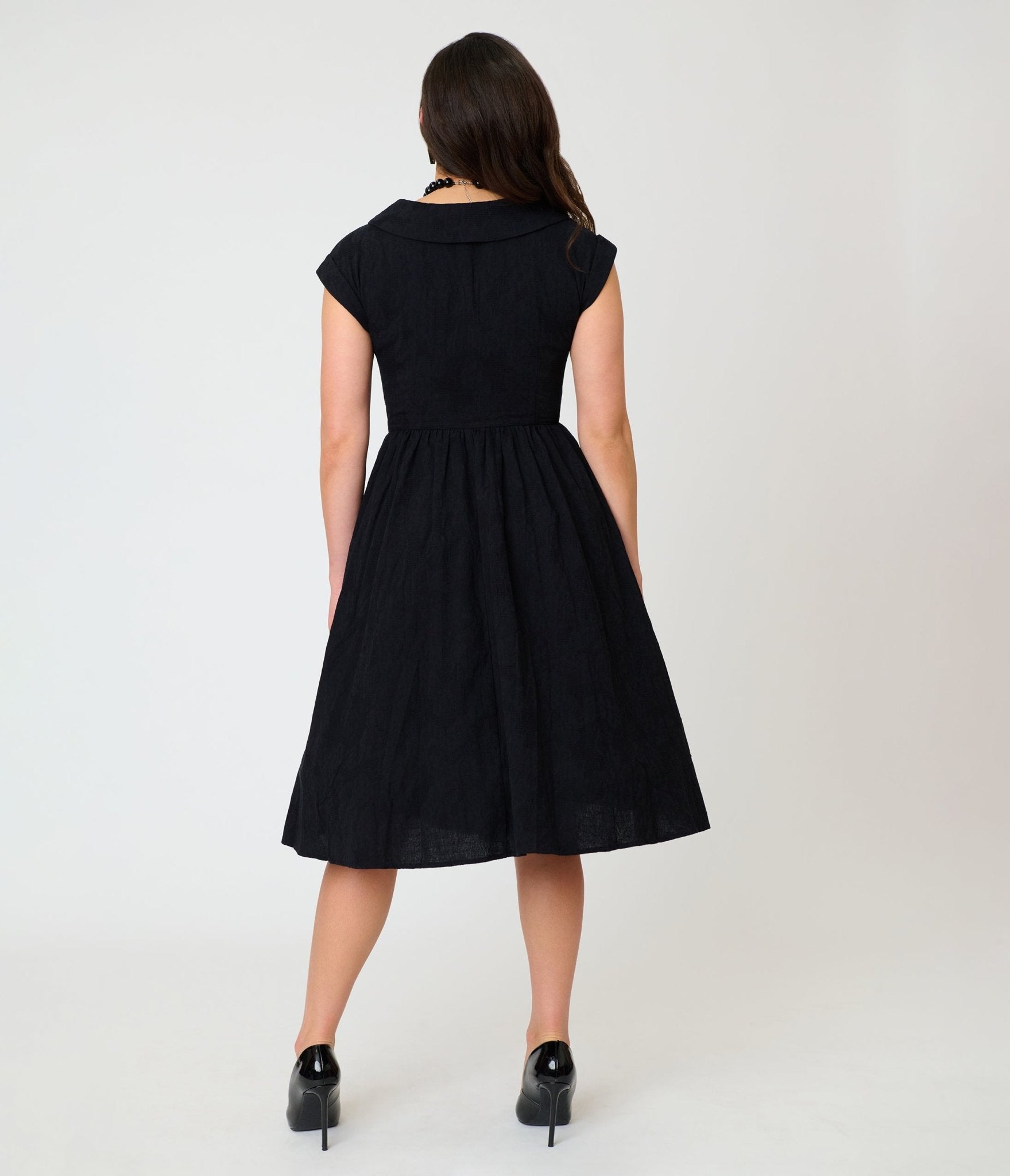 Unique Vintage Black & Pumpkin Embroidery Cotton Marcia Swing Dress