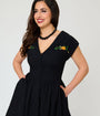 Unique Vintage Black & Pumpkin Embroidery Cotton Marcia Swing Dress