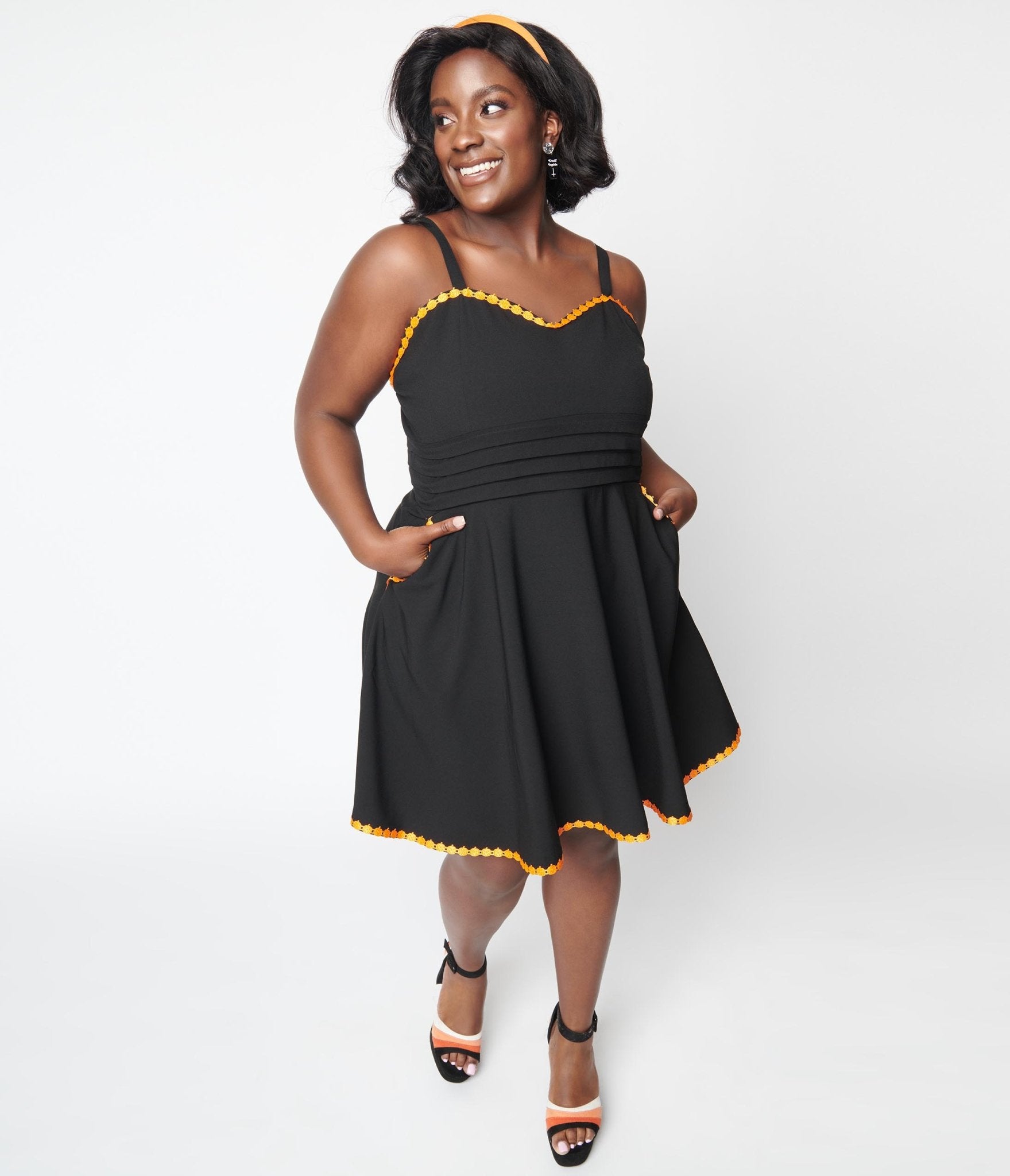 Unique Vintage Black & Pumpkin Trim Follow Your Heart Fit & Flare Dress - Unique Vintage - Womens, HALLOWEEN, DRESSES
