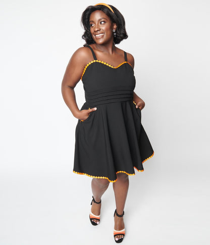 Unique Vintage Black & Pumpkin Trim Follow Your Heart Fit & Flare Dress - Unique Vintage - Womens, HALLOWEEN, DRESSES