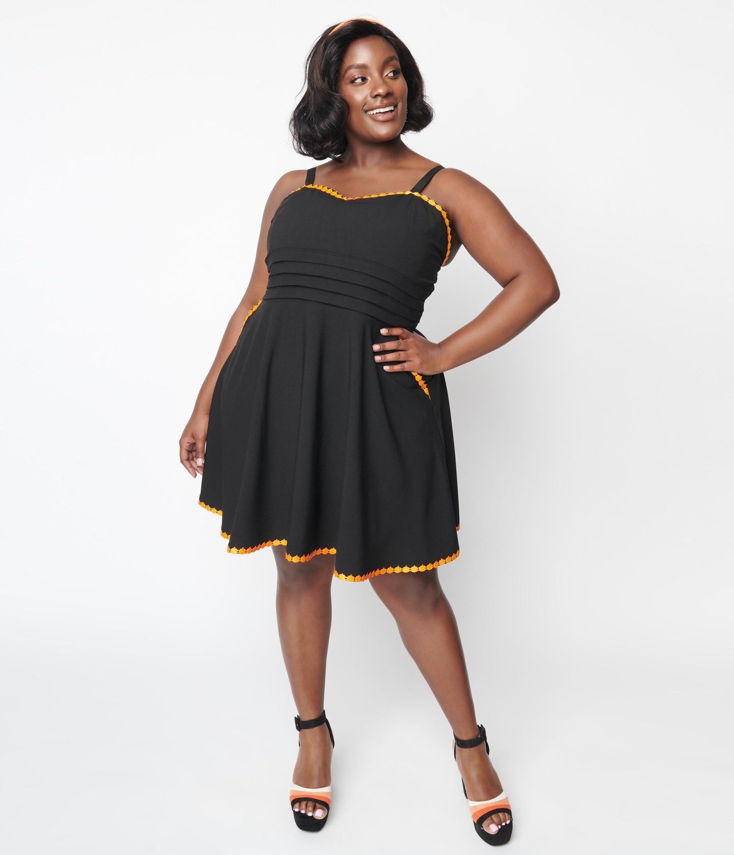 Unique Vintage Black & Pumpkin Trim Follow Your Heart Fit & Flare Dress - Unique Vintage - Womens, HALLOWEEN, DRESSES