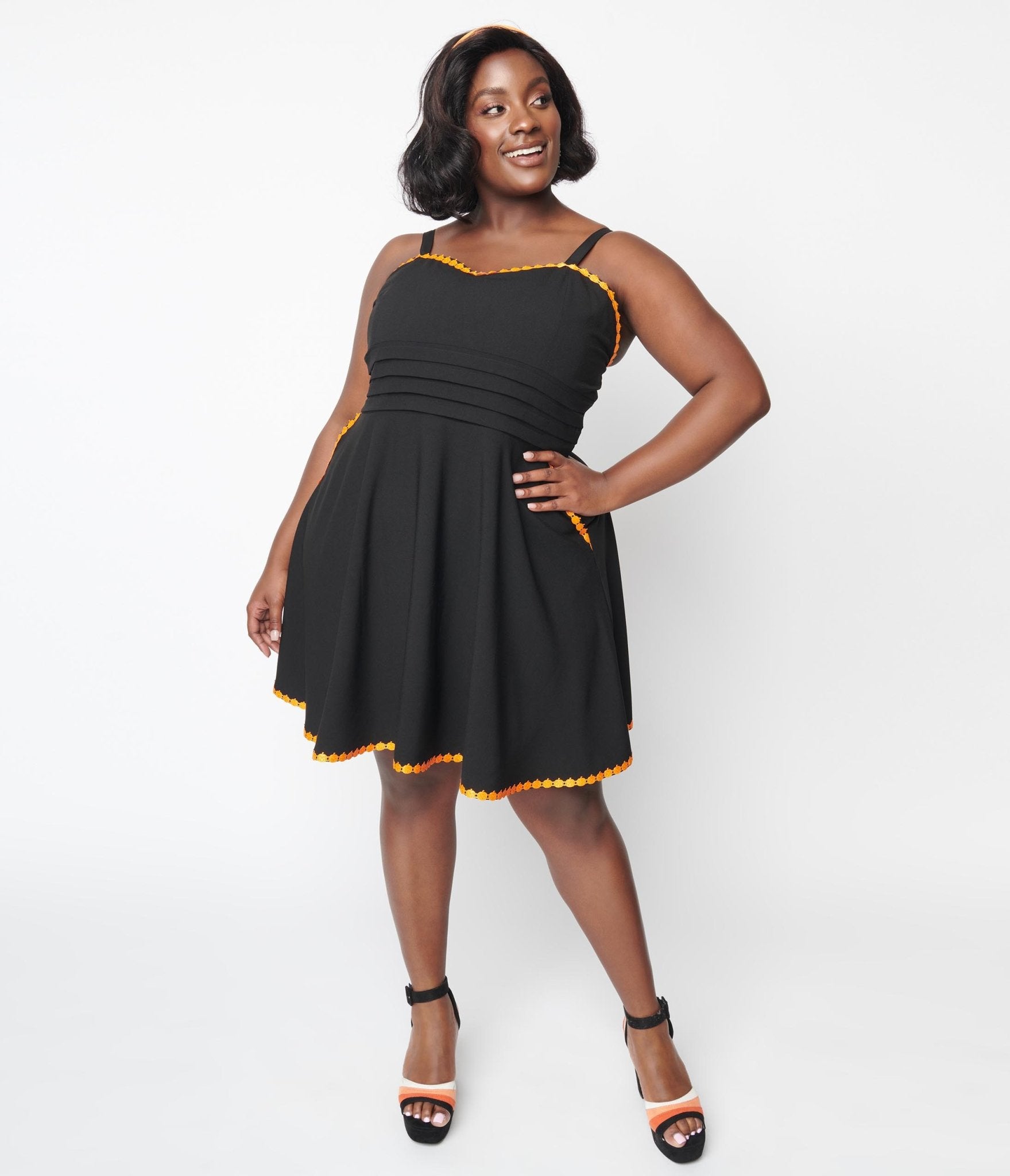 Unique Vintage Black & Pumpkin Trim Follow Your Heart Fit & Flare Dress - Unique Vintage - Womens, HALLOWEEN, DRESSES