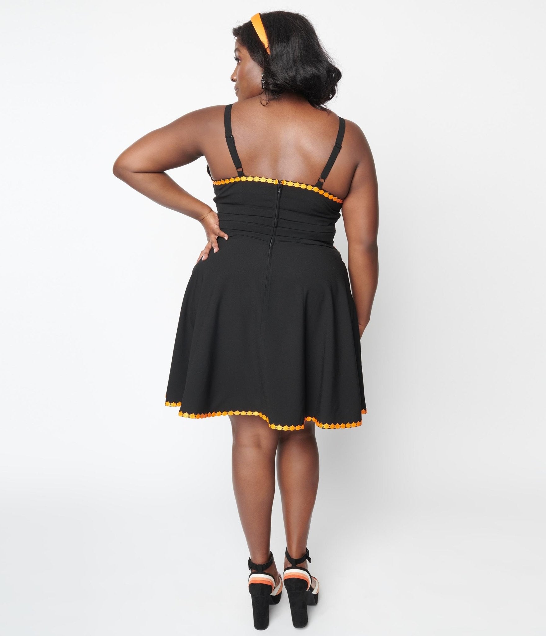 Unique Vintage Black & Pumpkin Trim Follow Your Heart Fit & Flare Dress - Unique Vintage - Womens, HALLOWEEN, DRESSES
