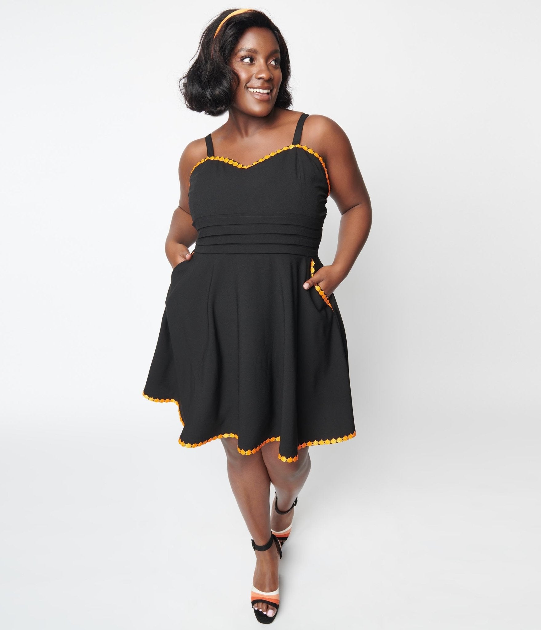 Unique Vintage Black & Pumpkin Trim Follow Your Heart Fit & Flare Dress - Unique Vintage - Womens, HALLOWEEN, DRESSES