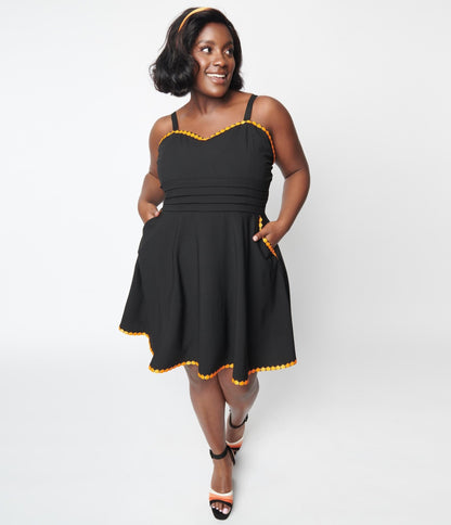 Unique Vintage Black & Pumpkin Trim Follow Your Heart Fit & Flare Dress - Unique Vintage - Womens, HALLOWEEN, DRESSES