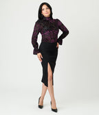 Unique Vintage Black & Purple Floral Velvet Burnout Donna Blouse - Unique Vintage - Womens, TOPS, KNIT TOPS