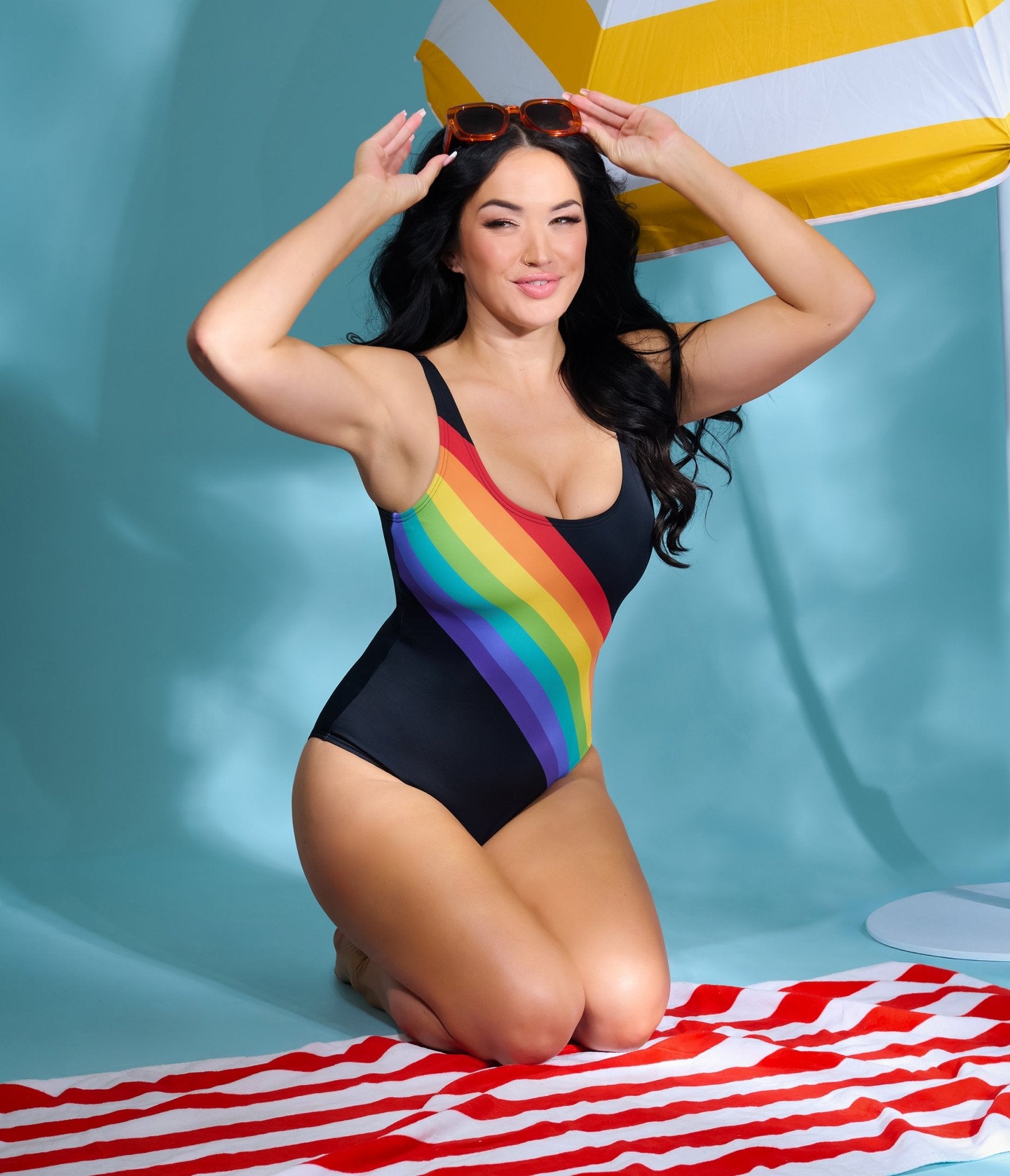 Unique Vintage Black Rainbow Huntington Swimsuit - Unique Vintage - Womens, SWIM, 1 PC