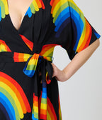 Unique Vintage Black Rainbow Wrap Midi Dress - Unique Vintage - Womens, DRESSES, MIDI