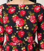 Unique Vintage Black & Red Cabbage Rose Devon Swing Dress - Unique Vintage - Womens, DRESSES, SWING