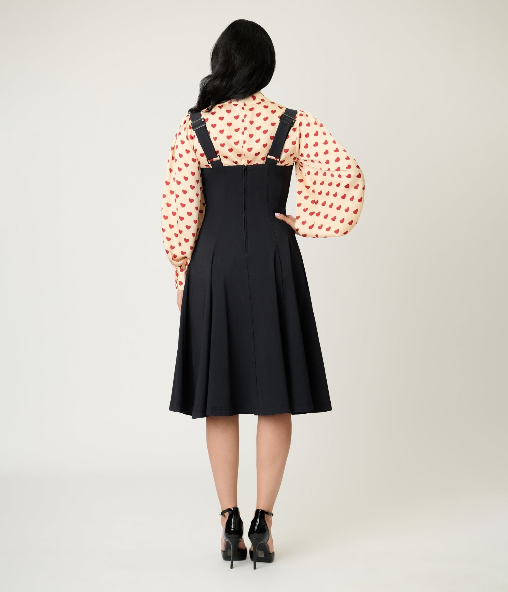 Unique Vintage Black & Red Heart Amma Swing Skirt