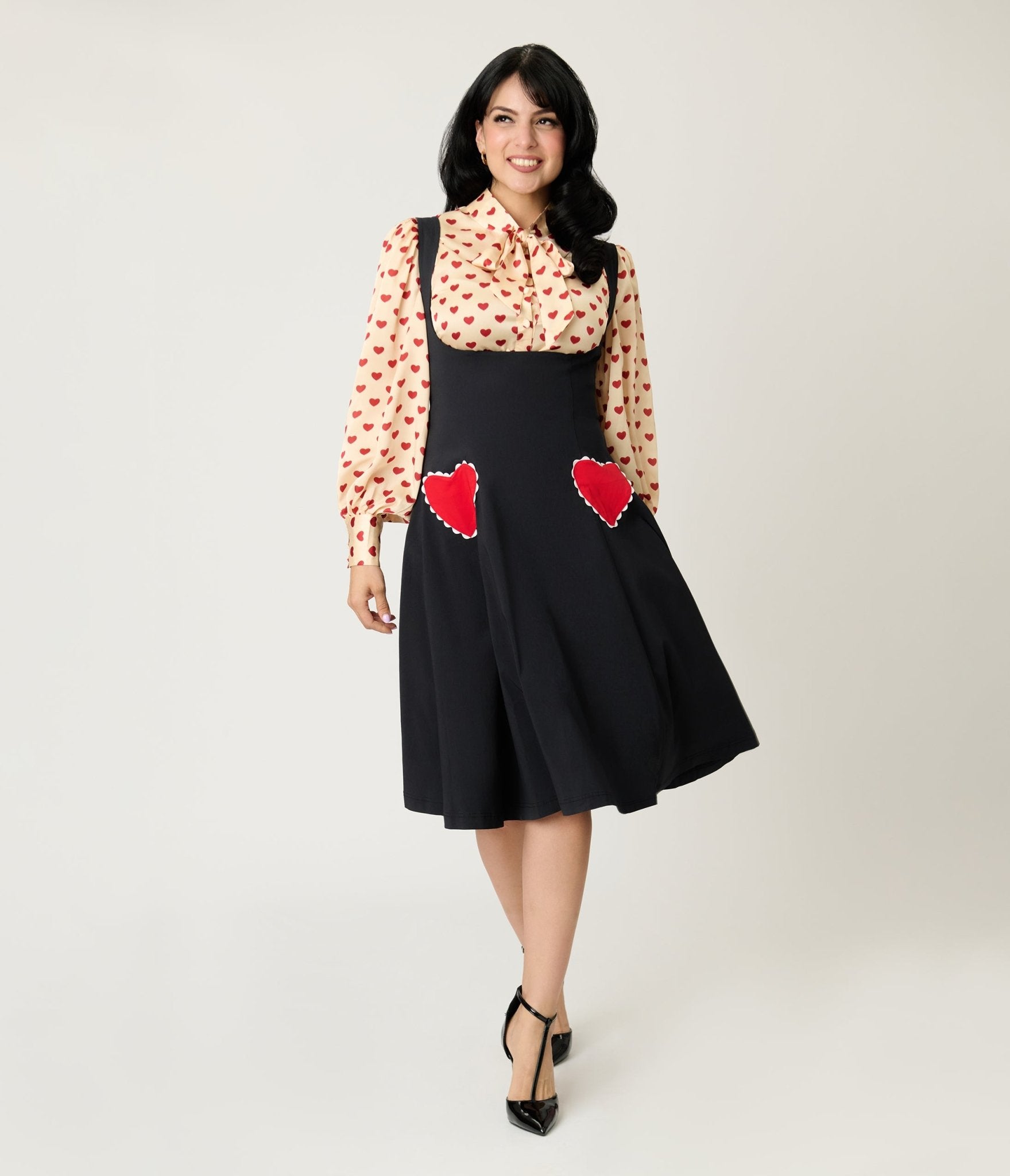 Unique Vintage Black & Red Heart Amma Swing Skirt - Unique Vintage - Womens, BOTTOMS, SKIRTS