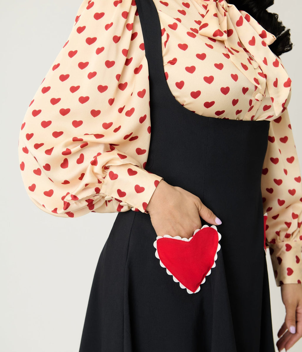 Unique Vintage Black & Red Heart Amma Swing Skirt - Unique Vintage - Womens, BOTTOMS, SKIRTS