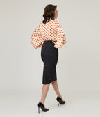 Unique Vintage Black & Red Heart Button Pencil Skirt - Unique Vintage - Womens, BOTTOMS, SKIRTS