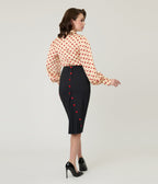 Unique Vintage Black & Red Heart Button Pencil Skirt - Unique Vintage - Womens, BOTTOMS, SKIRTS