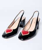 Unique Vintage Black & Red Heart Leatherette Slingback Heels - Unique Vintage - Womens, SHOES, HEELS