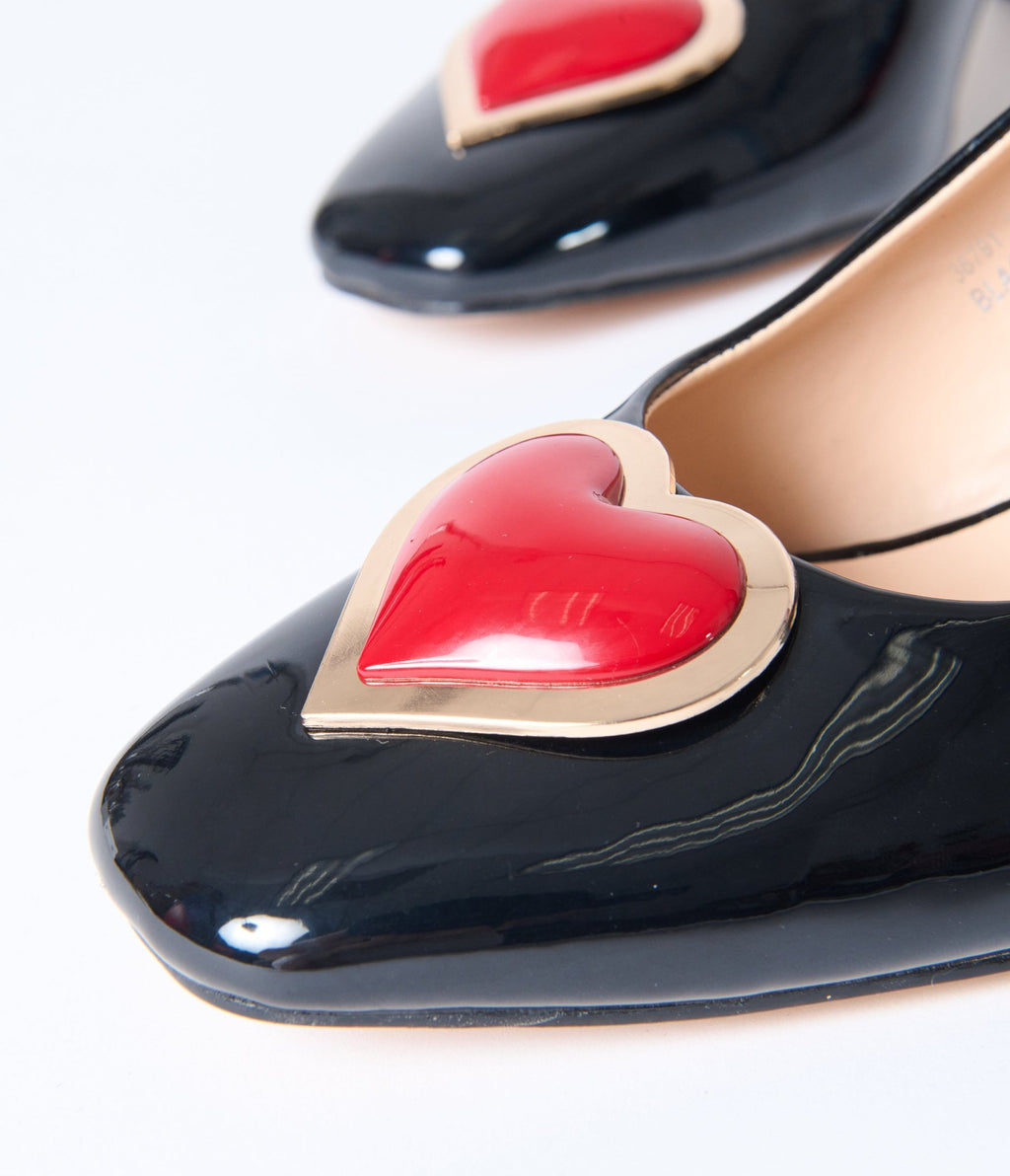 Unique Vintage Black & Red Heart Leatherette Slingback Heels - Unique Vintage - Womens, SHOES, HEELS
