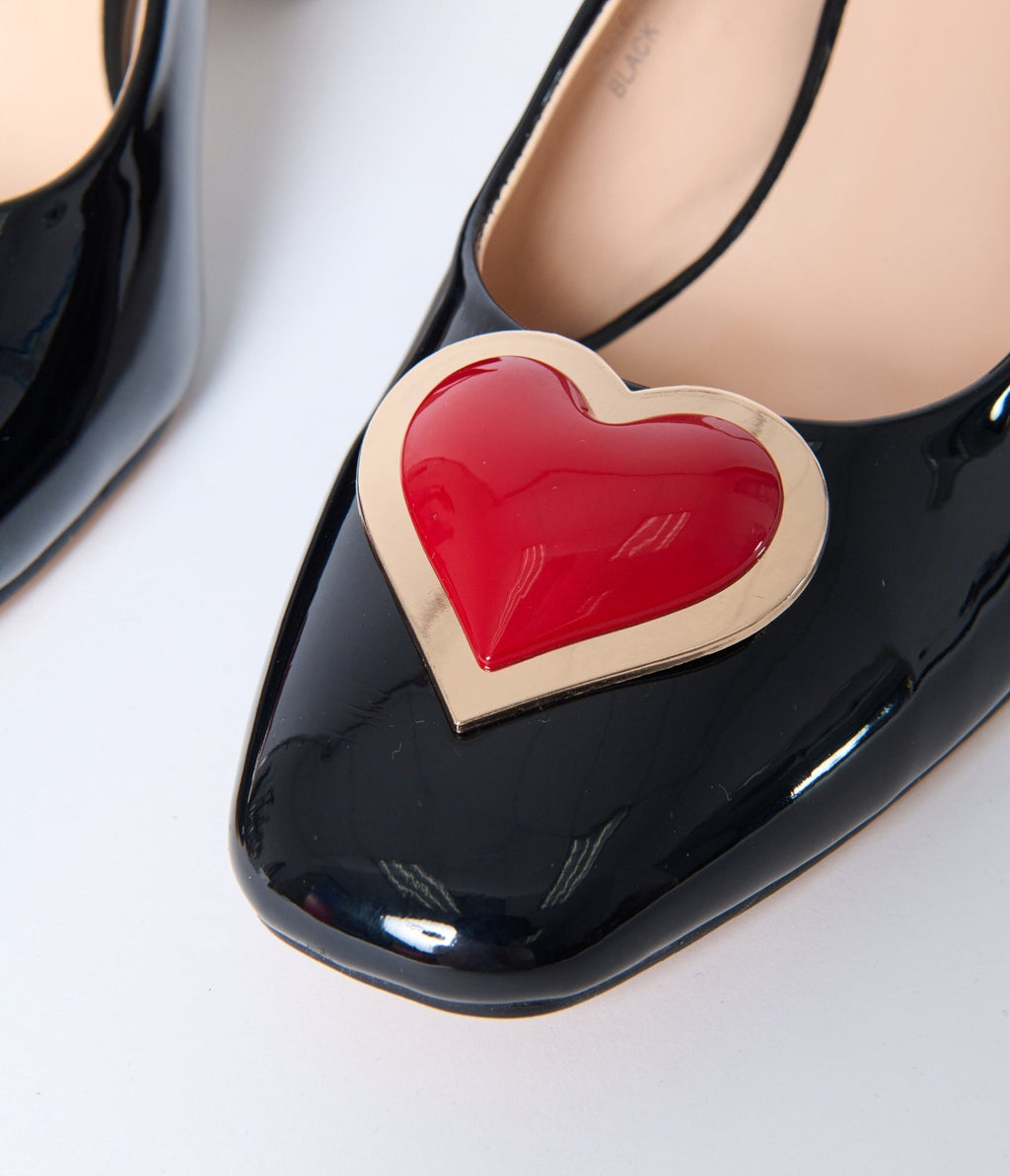 Unique Vintage Black & Red Heart Leatherette Slingback Heels - Unique Vintage - Womens, SHOES, HEELS