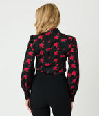 Unique Vintage Black & Red Roses Long Sleeve Gwen Blouse - Unique Vintage - Womens, TOPS, WOVEN TOPS