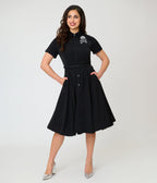 Unique Vintage Black & Rhinestone Skull Shadia Shirt Dress - Unique Vintage - Womens, DRESSES, SWING