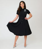 Unique Vintage Black & Rhinestone Skull Shadia Shirt Dress - Unique Vintage - Womens, DRESSES, SWING